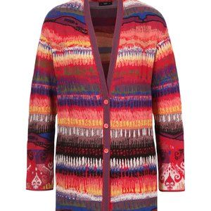 IVKO Sunset Pattern Coatigan Cardigan NWT RED Long Jacket V Neck 211603 40 Large